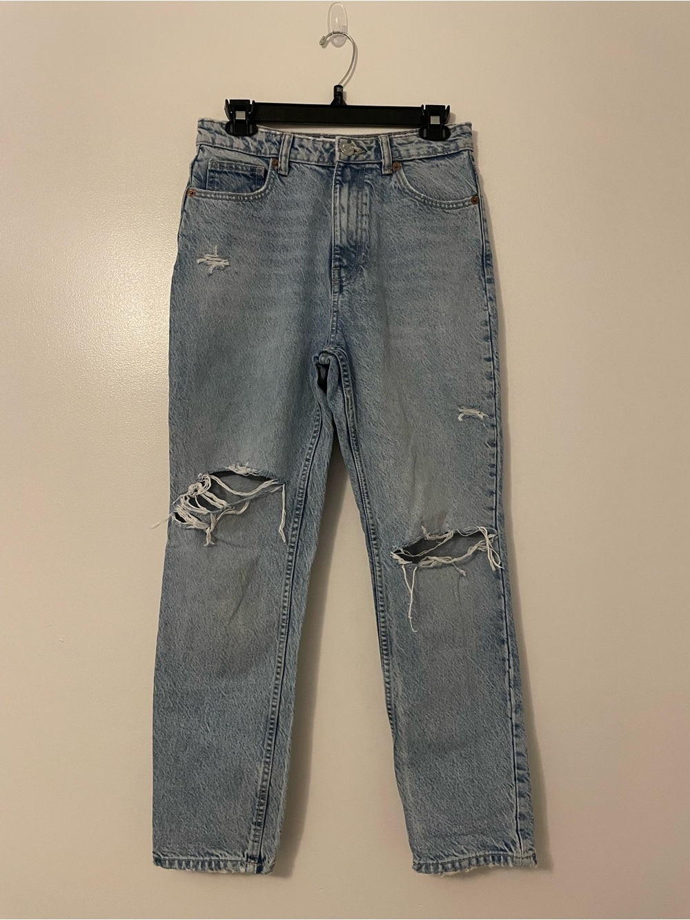 Zara Distressed High Rise Skinny Leg Light Wash Denim Blue Jeans